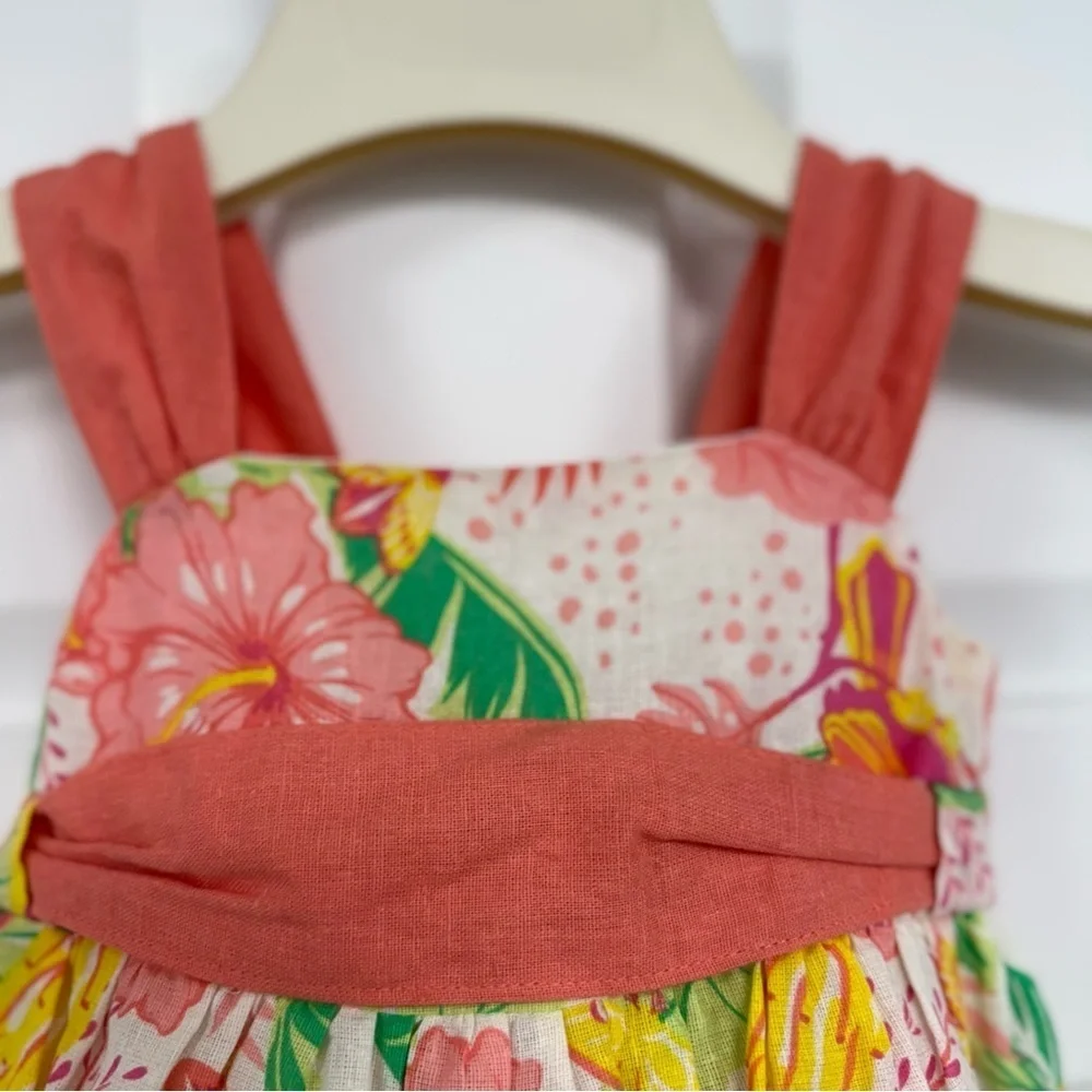 NWT Tommy Bahama Linen Blend Sun Dress Girls 18m Tropical Flowers Bird Butterfly